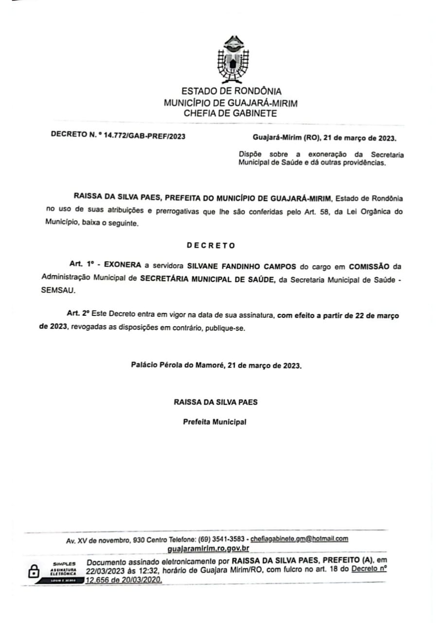 Prefeita Exonera Secretária Municipal De Saúde Em Guajará Mirim Rota Guajará 8562